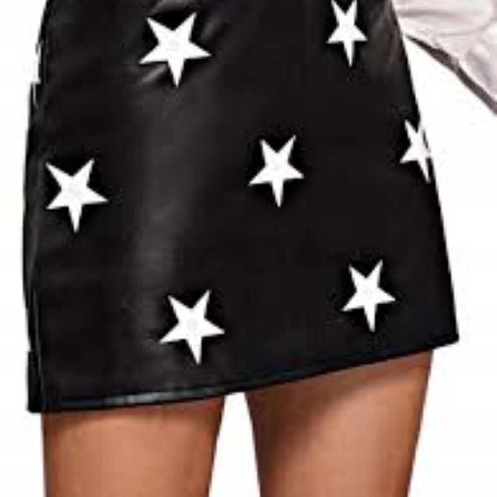 Shein Black Mini Skirt White Stars Polyester